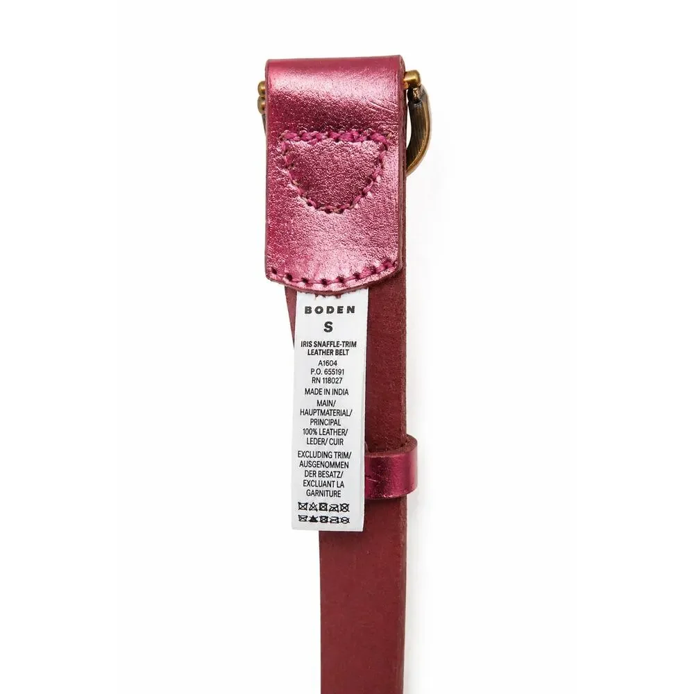 Boden Horse Bite Iris Snaffle-Trim Leather Belt Metallic Hot Pink Small